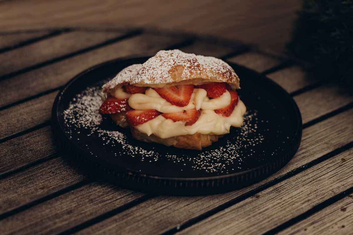 Croissant filled with cream and strawberry
